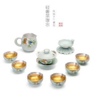 999 sterling silver, kung fu tea set manually coppering. As silver tureen of pottery and porcelain of a complete set of tea sets of household your up tea cups