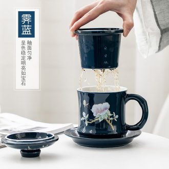 Ceramic tea cup with lid filtering boss office separation cup tea cups of tea cups jingdezhen flower tea cups