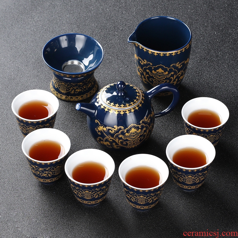 Four - walled yard modern household ji blue glaze kung fu tea set your up manual ceramic teapot tea tea set fair keller