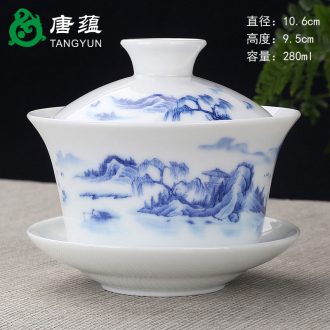 Tang aggregates tureen ceramic cups tea bowl of kung fu tea set white porcelain teapot matte enrolled three bowls set of tea cups