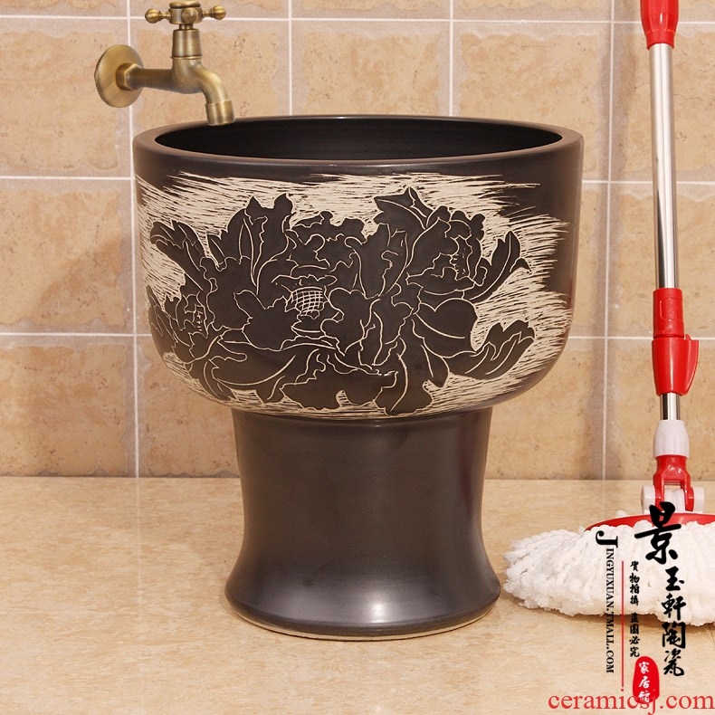 Jingdezhen ceramic art mop pool water - saving conjoined black peony mop pool
