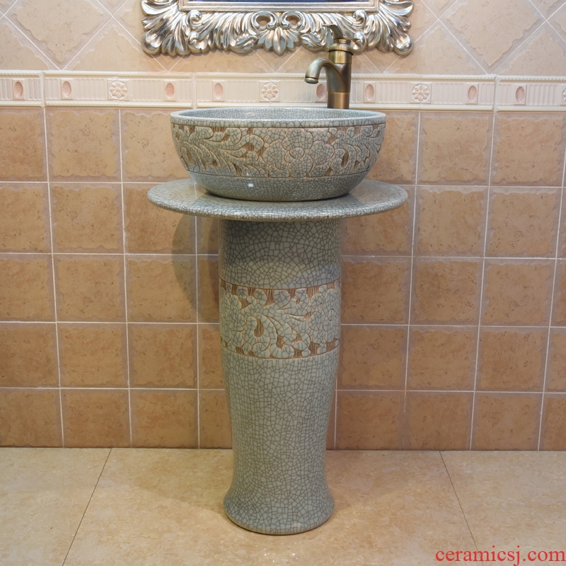 Jingdezhen stage basin, art basin sink basin crack peony pillar three - piece two - piece outfit