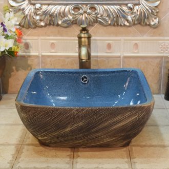Jingdezhen ceramic wash basin stage basin sink art square double surplus water up blue glaze jump cut