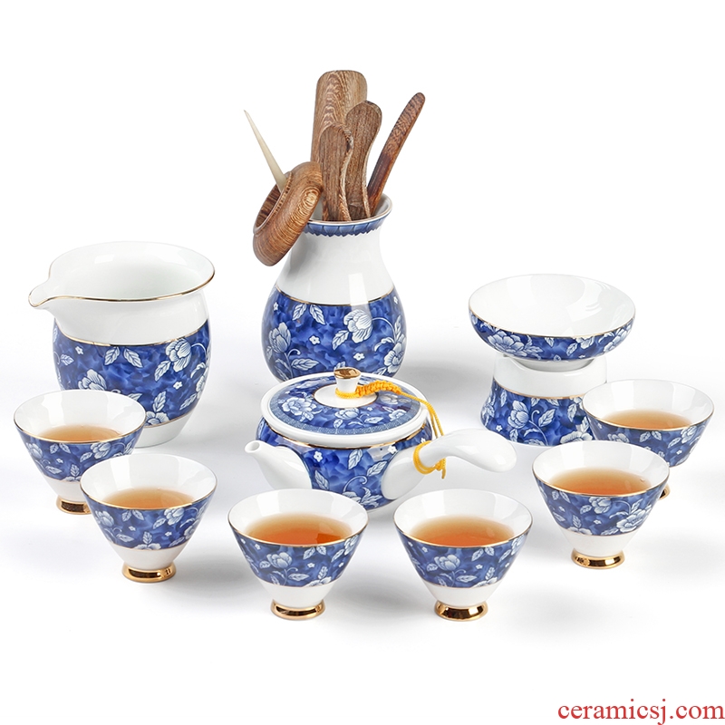 The Idea of a complete set of blue and white porcelain tea set household ceramics kung fu tea set the teapot set of 6 gentleman gift boxes