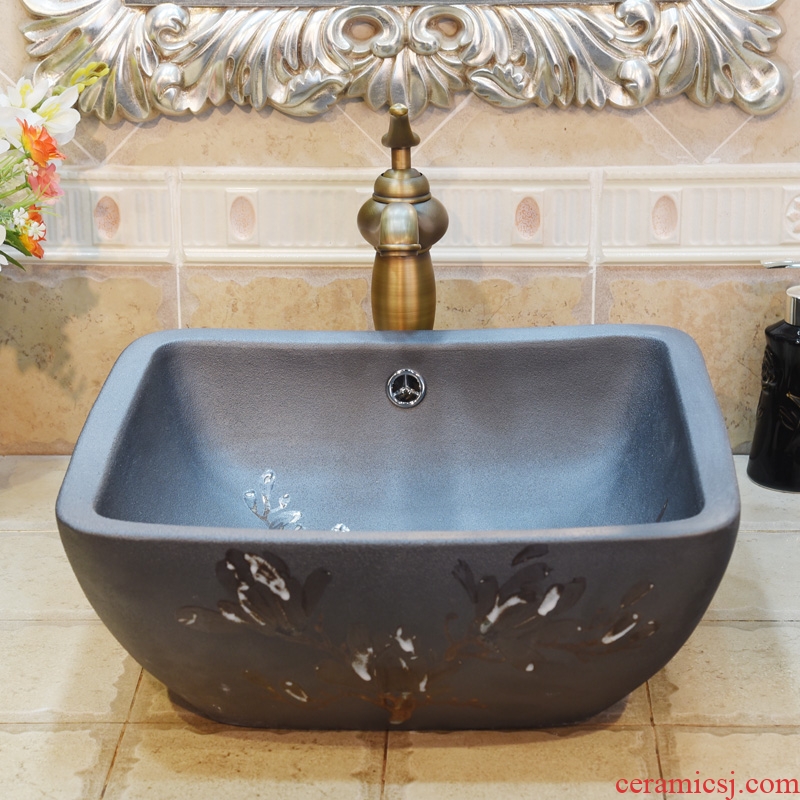 Jingdezhen ceramic lavatory basin basin sink art on four sides with brown demand overflowing