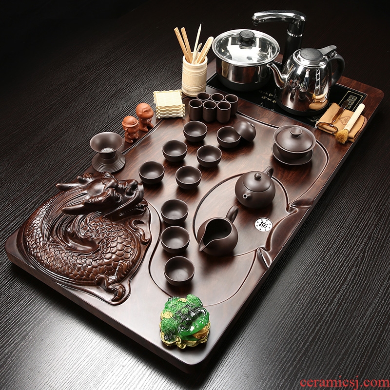 Gorgeous young kung fu tea set tea taking of a complete set of household ceramic tea set tea tray embossed dragon tea tea tray