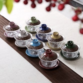 Gorgeous young tureen hand - made ceramic glass only three bowls of ice crack kung fu tea set thickening worship teacup