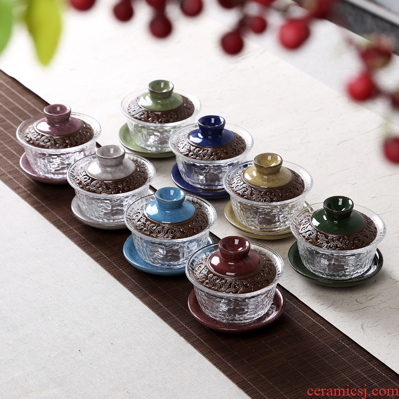 Gorgeous young tureen hand - made ceramic glass only three bowls of ice crack kung fu tea set thickening worship teacup