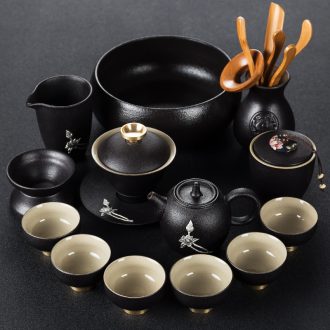 Bin, kung fu tea set household contracted office black ceramic teapot teacup of a complete set of Japanese tea tea tray