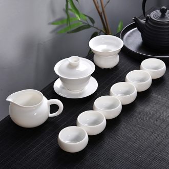 Gorgeous young tea sets dehua white porcelain tea set household ceramics kung fu tea tureen tea cups of a complete set of gift box set