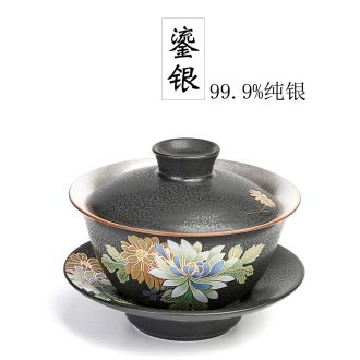 999 sterling silver tureen ceramic kung fu tea tea cup manually coppering. As silver three to make tea tureen household up