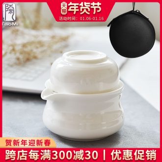 Tao fan dehua white porcelain ceramic crack cup a pot of two cups of portable travel kung fu tea set jade porcelain tureen