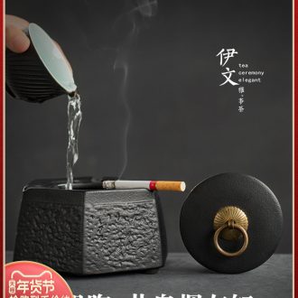 With cover large ashtray creative move trend against the fly ash home sitting room of Chinese style restoring ancient ways ceramic high - end key-2 luxury