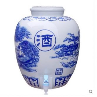 50 kg with jingdezhen ceramic jars hip big blue seal bottle wine cylinder with leading 25 kg