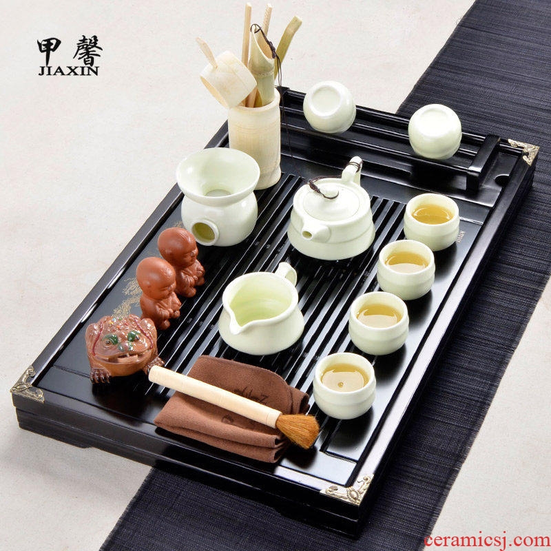 JiaXin tea tea set tea sea contracted household up ceramic tea Chinese kung fu of a complete set of solid wood tea tray