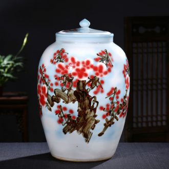 Jingdezhen ceramic barrel 50 kg ricer box with cover storage tank pickled porcelain jar tank oil cylinder cylinder tea