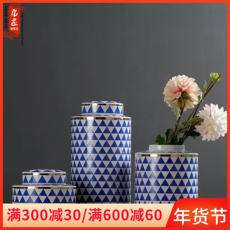 Jingdezhen porcelain pot vase sitting room between European example of new Chinese style household decorates porch creative drum furnishing articles