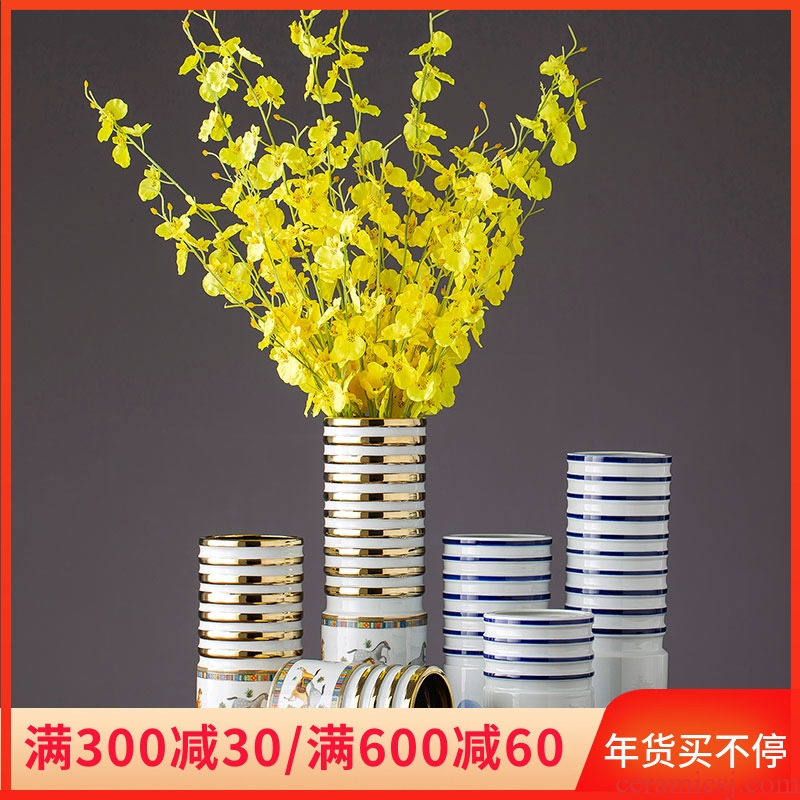 Jingdezhen ceramic flower ceramic light key-2 luxury living room table porcelain bottle furnishing articles home decoration ceramic cut flower