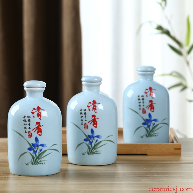 Xin MAO jingdezhen ceramic bottle 1 kg pack home wine pot seal shadow blue glaze empty wine bottles of wine jar