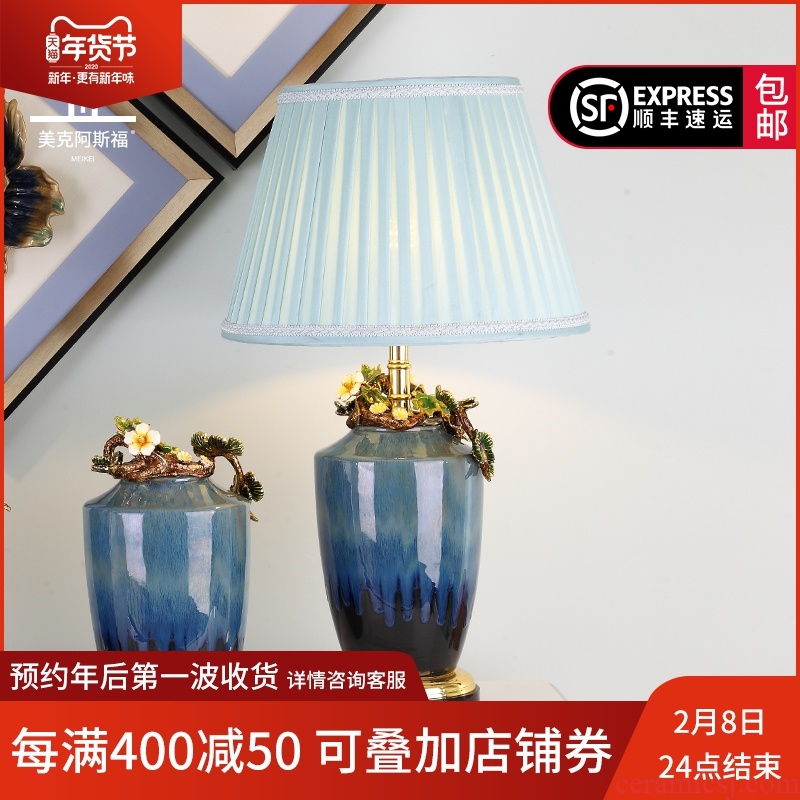 Colored enamel porcelain lamp sitting room key-2 luxury atmosphere, the American creative villa crystal lighting lamps and lanterns of bedroom the head of a bed