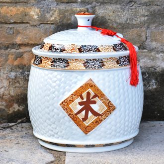 Jingdezhen ceramic barrel ricer box with cover household rice storage box 10 jins 20 jins seal storage tank is moistureproof insect - resistant