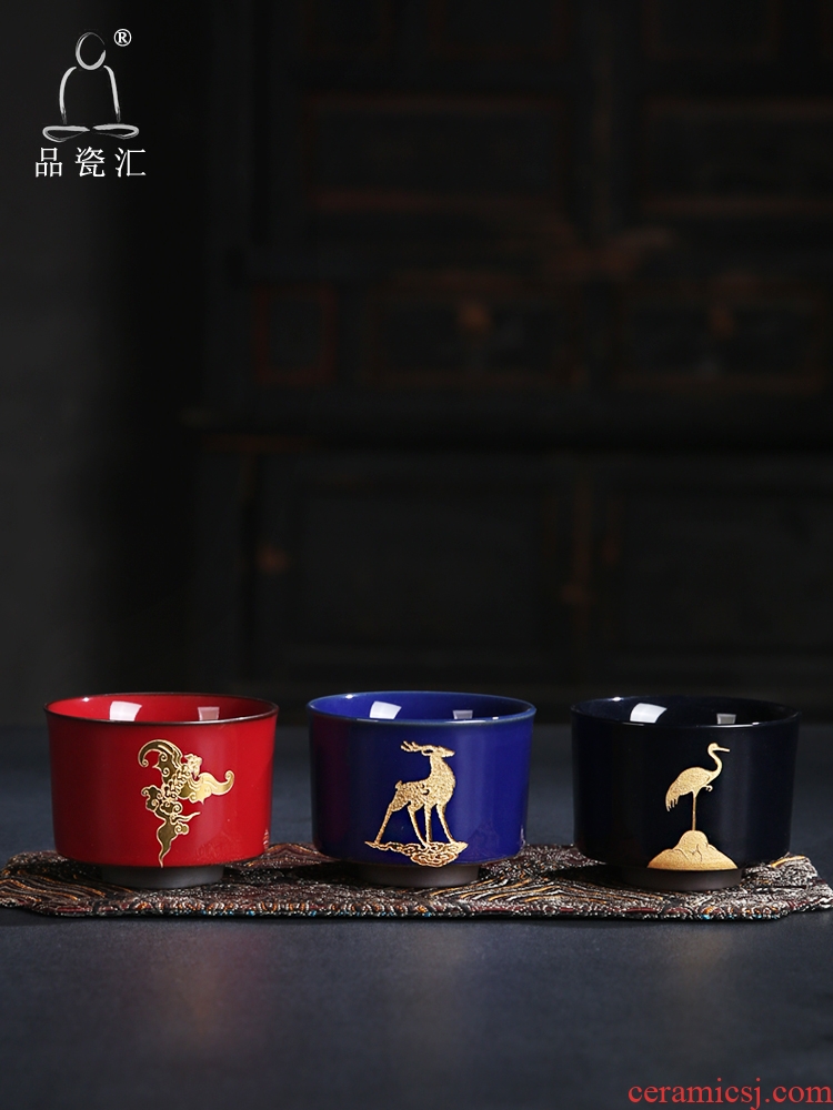 The Product porcelain sink/Lin yu - shan cup sample tea cup gold master fu lu shou master single glass ceramic trace iron tea set