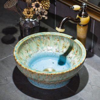The stage basin small tall foot cup blue glaze jade art basin household lavatory ceramic lavabo small family model basin