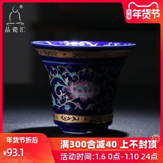 The Product famille rose porcelain sink manual pick flowers filter group mill, jingdezhen manual paint ji blue tea tea combination