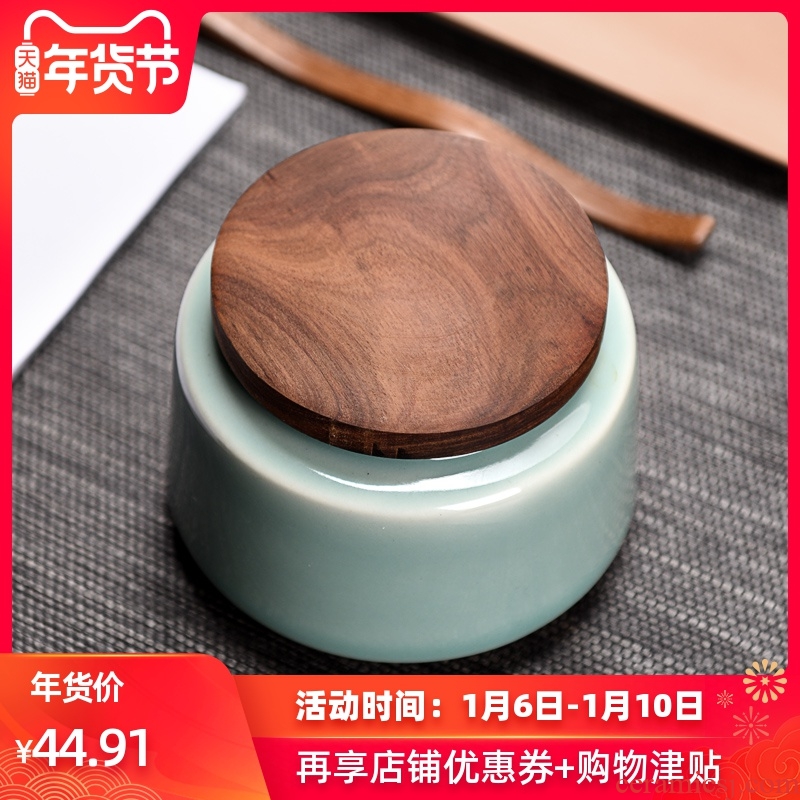 Longquan celadon checking ceramic tea pot wooden cover POTS from the warehouse inventory contracted the receive Japanese storage tank