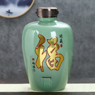 Jingdezhen ceramic jar home wine pot empty wine bottle with tap mercifully jars 10 jins 20 jins 30 pounds