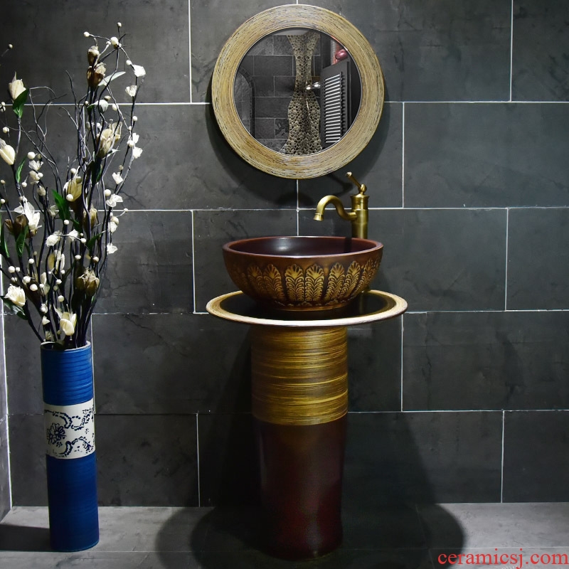 Ceramic basin of pillar type washbasin hand - carved archaize seaweed pillar of small family toilet floor for wash gargle