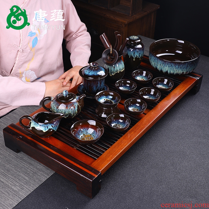 Jingdezhen built light tea sets tea cup home kunfu tea light variable temmoku glaze ceramic teapot tureen masterpieces