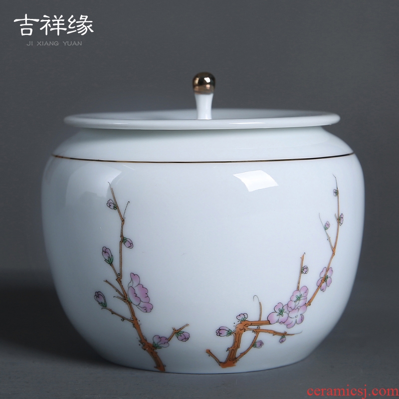 Auspicious edge in dehua white porcelain tea pot of ceramic jade porcelain, moistureproof household by patterns sijunzi storage POTS