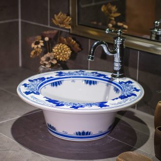 Hand on the blue and white porcelain of jingdezhen art basin round ceramic lavatory basin basin of Chinese style on the sink