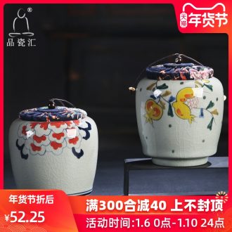 The Product porcelain hui elder brother up with jingdezhen blue and white retro caddy fixings large - sized ceramic POTS sealed as cans of pu - erh tea pot