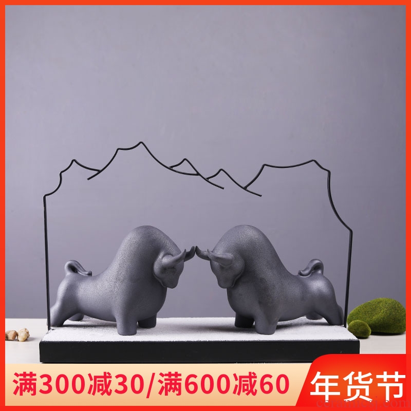 Wring cattle of jingdezhen ceramic furnishing articles feng shui town curtilage big black home office sitting room decoration