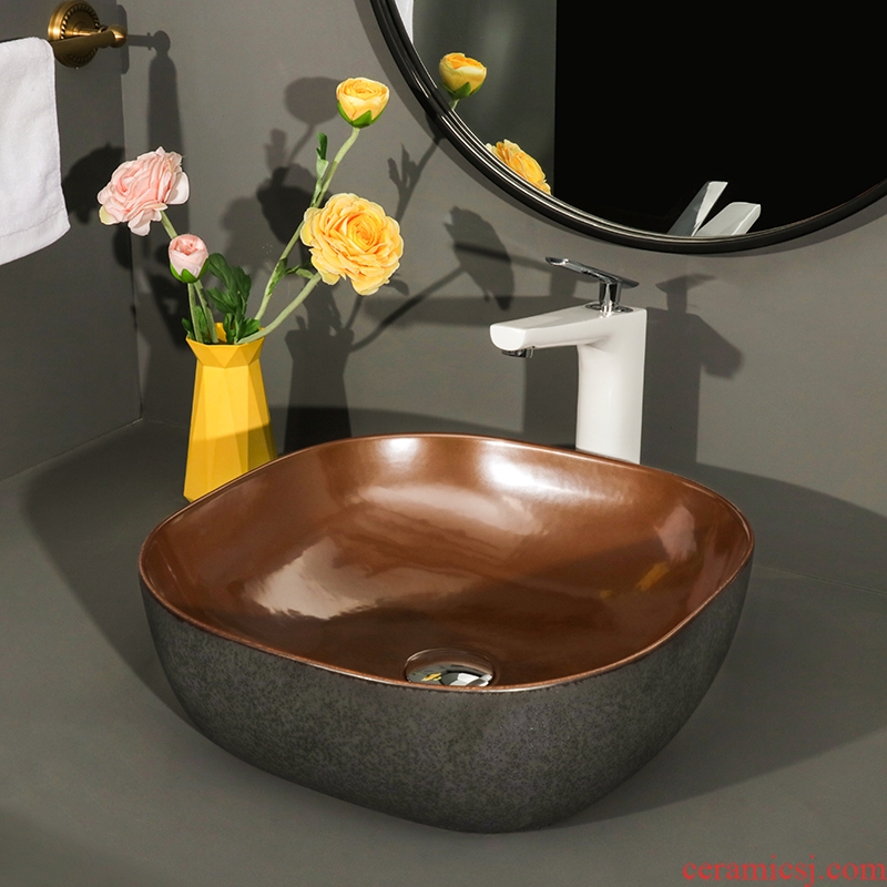 Northern wind square stage basin ceramic lavatory basin bathroom art American water basin sink