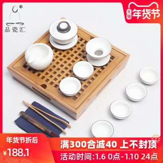 The Product porcelain hui xuan wen zen tea set square bamboo tea tray was kung fu tea set of a complete set of ceramics