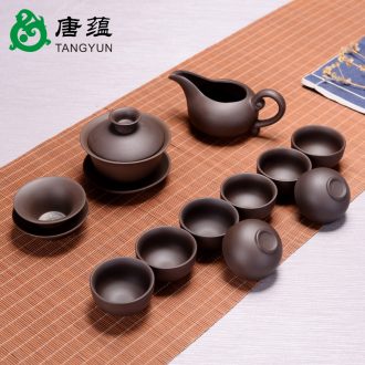 Undressed ore yixing purple sand tea set a complete set of kung fu tea set purple clay household ceramics tureen the teapot tea by hand