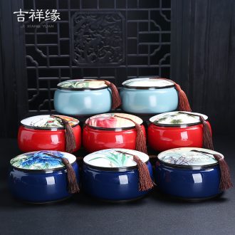 Traditional Chinese medicine differentiated bi-facial mask powder ceramic pot of large and medium size seal pot Chinese wind restoring ancient ways puer tea boxes moistureproof caddy fixings