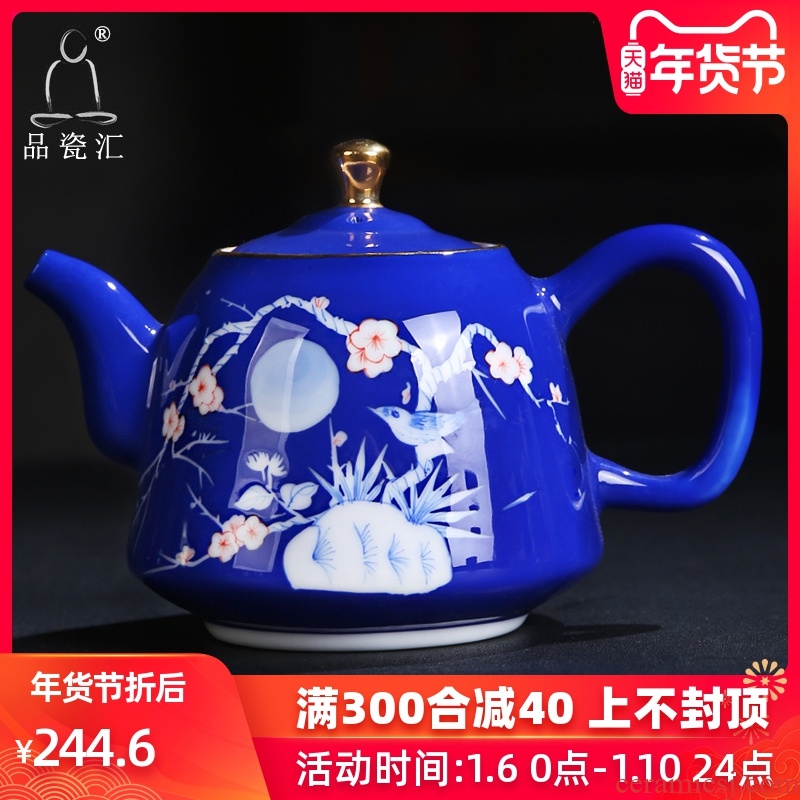 The Product under glaze color blue and white porcelain remit blue teapot pure manual hand - made home portable teapot ceramic kung fu tea set