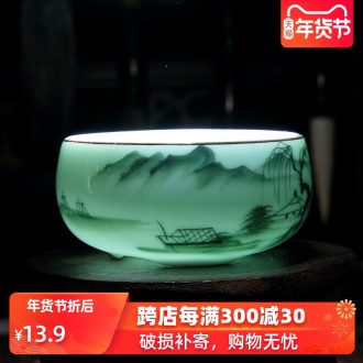 Celadon hand - made ceramic tea set kunfu tea cup single CPU carp fish fish only a cup of tea tea bowl, master