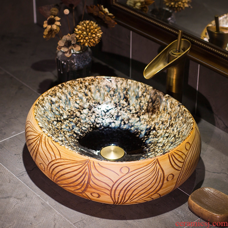 Chinese jingdezhen up art stage basin oval ceramic lavatory toilet stage basin on the sink