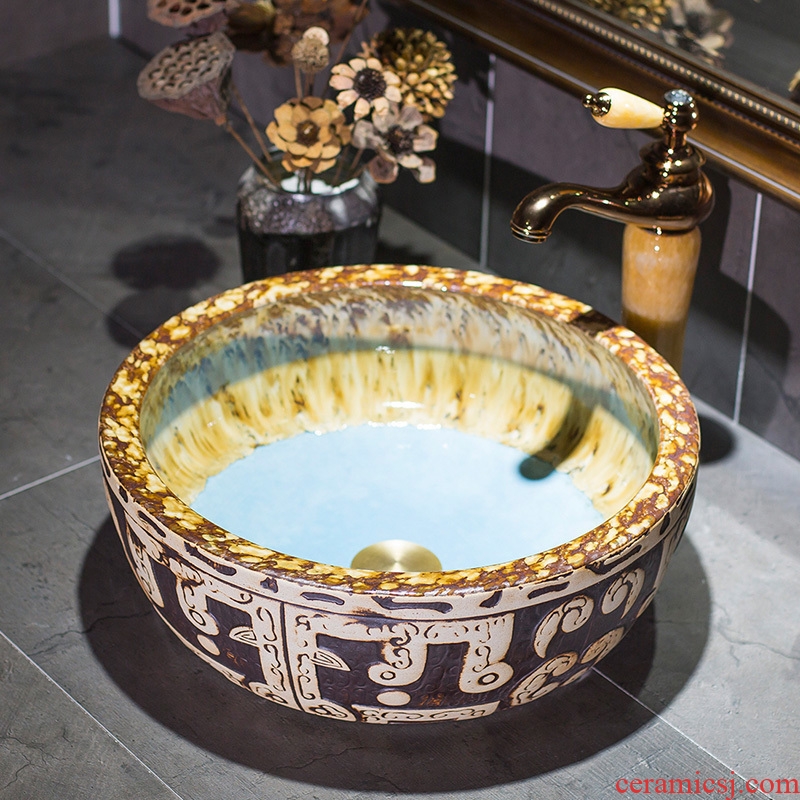 Waist drum art stage basin of restoring ancient ways round ceramic toilet lavatory archaize basin basin on the sink