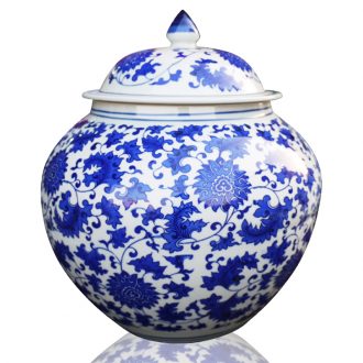 Jingdezhen ceramic storage tank caddy fixings blue and white porcelain covered container barrel porcelain jars