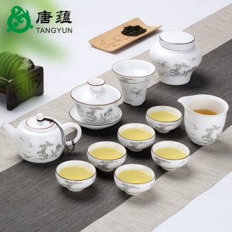 Jingdezhen up porcelain tureen large cups kung fu tea set jade porcelain three cup fat white big bowl of household