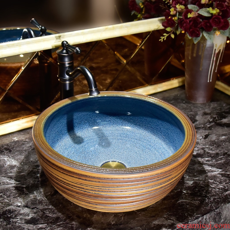 Art stage basin circular line Mediterranean ceramic lavabo home for wash lavatory toilet stage basin