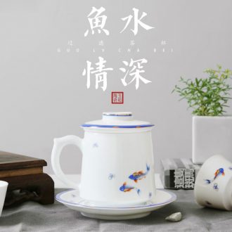 Jade cypress office of jingdezhen ceramic cup suit household with bladder with tray was creative YuShuiQingShen big cups