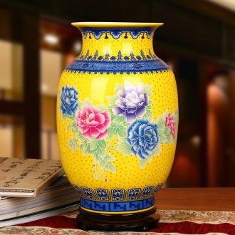Yellow colored enamel DeJin jingdezhen ceramics glaze peony vases, contracted and I household adornment furnishing articles