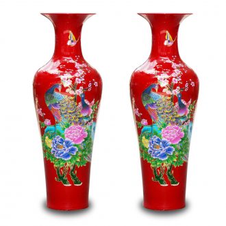 Jingdezhen ceramics China red peony riches and honour the phoenix landing big vase lobby sitting room adornment is placed